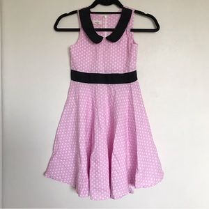 Hsastutor Pink Polka Dot Sleeveless Swing Dress Girls Cosplay Halloween Dress Up